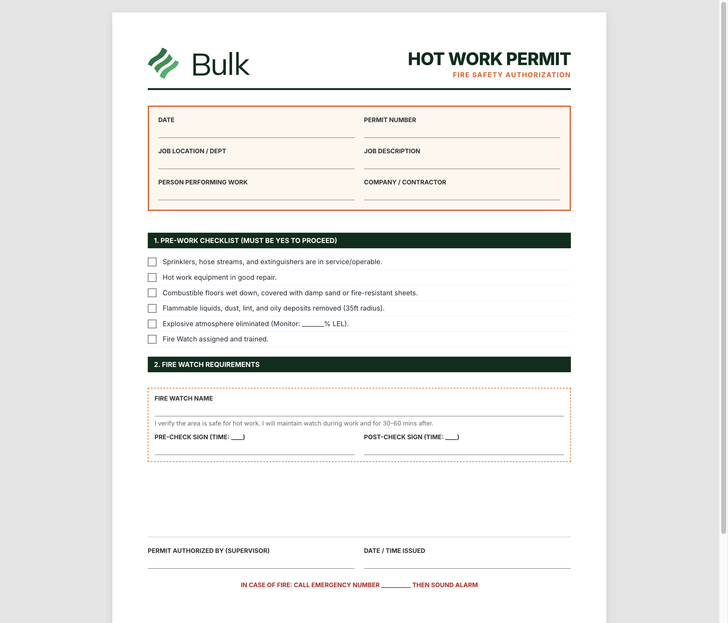 Hot Work Permit Preview
